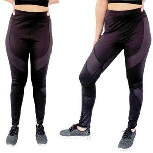 So black yoga high rise full length spandex contrast panel leggings size large